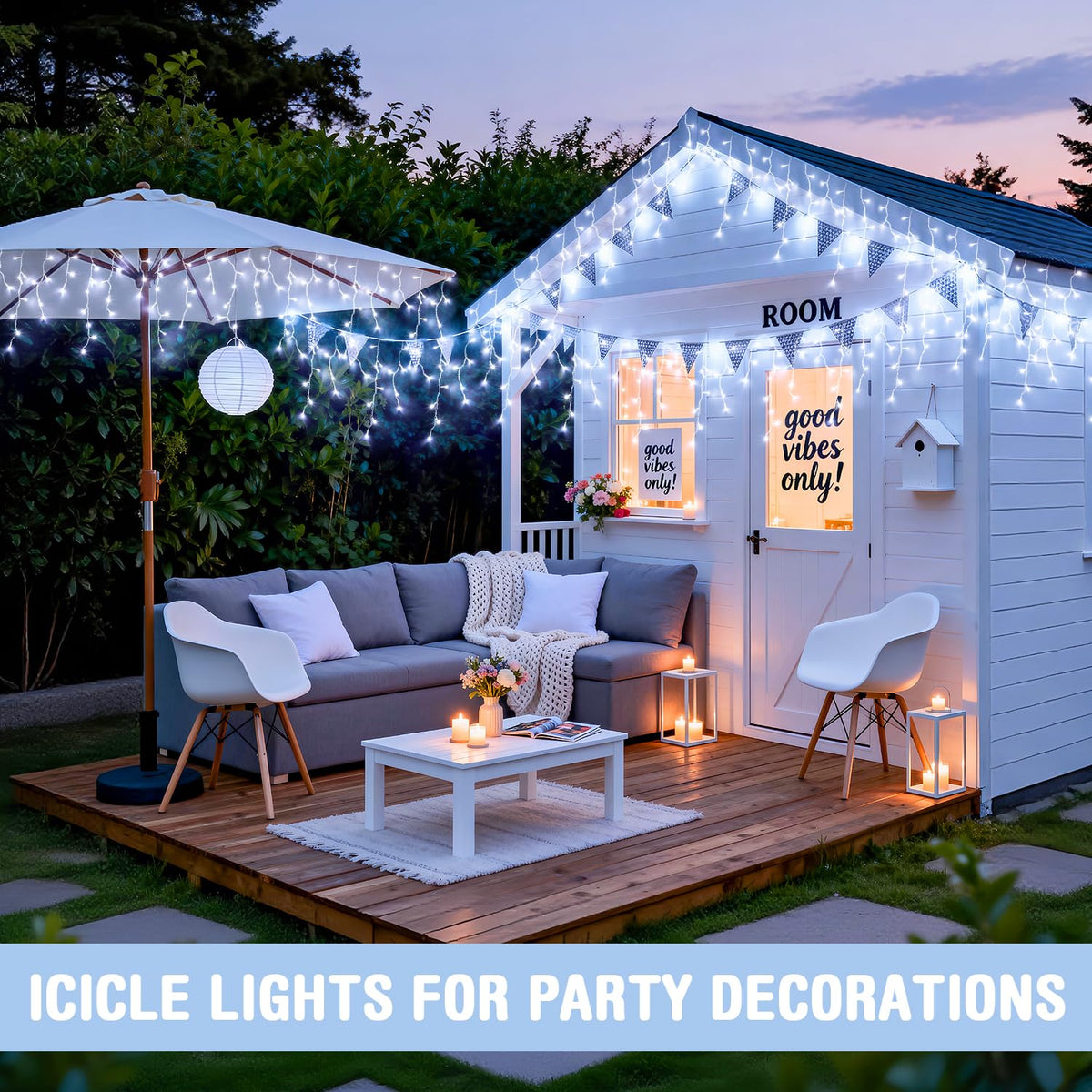 JMEXSUSS 400 LED White Christmas Icicle Lights, 38.8ft Connectable Icicle Lights for Outside Outdoor Indoor Plug in, String Light for House Patio Party Room Holiday Christmas Decorations