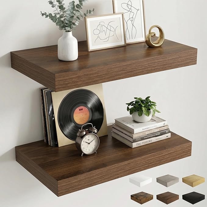 Dreamland Floating Shelves 24inch, 2 Pack Rustic Wooden Wall Shelves, Wall