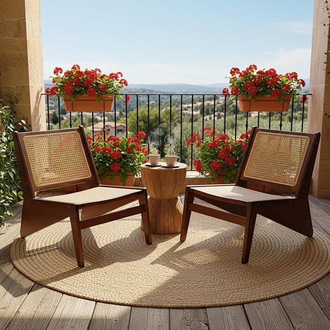 Welnow 2-Pcs Mid Century Rattan Accent Chair, Bamboo Wood Lounge Chair