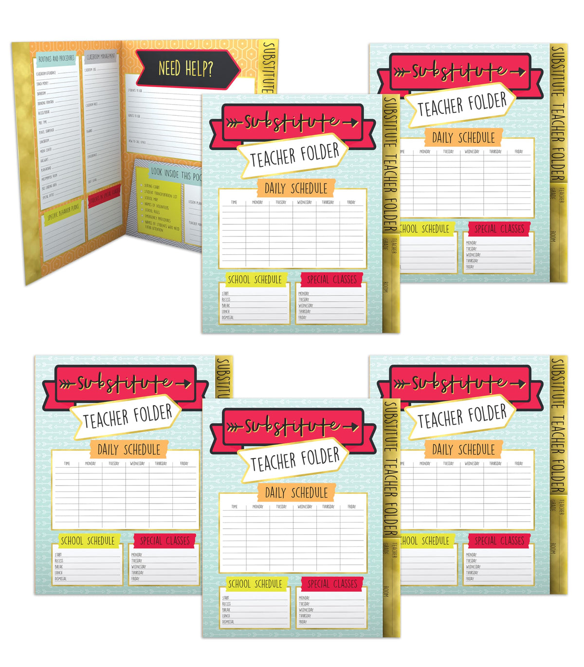 Carson Dellosa 6-Pack Substitute Teacher Folder, Schedules, Routines, Procedures, Classroom Management, Contact Information, and More with Pockets, Desk Organizer School Supplies