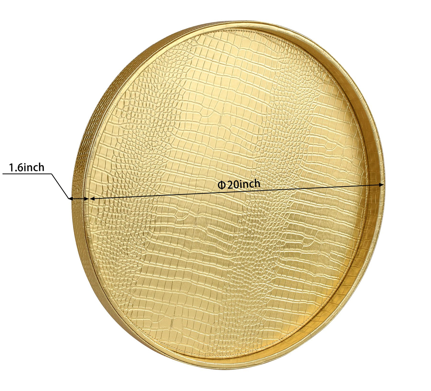 HofferRuffer Round Serving Tray 20'', Elegant Faux Leather Circle Ottoman Table Tray, Serve Tea Coffee Breakfast in Bedroom Living Room Kitchen (Gold, 20")