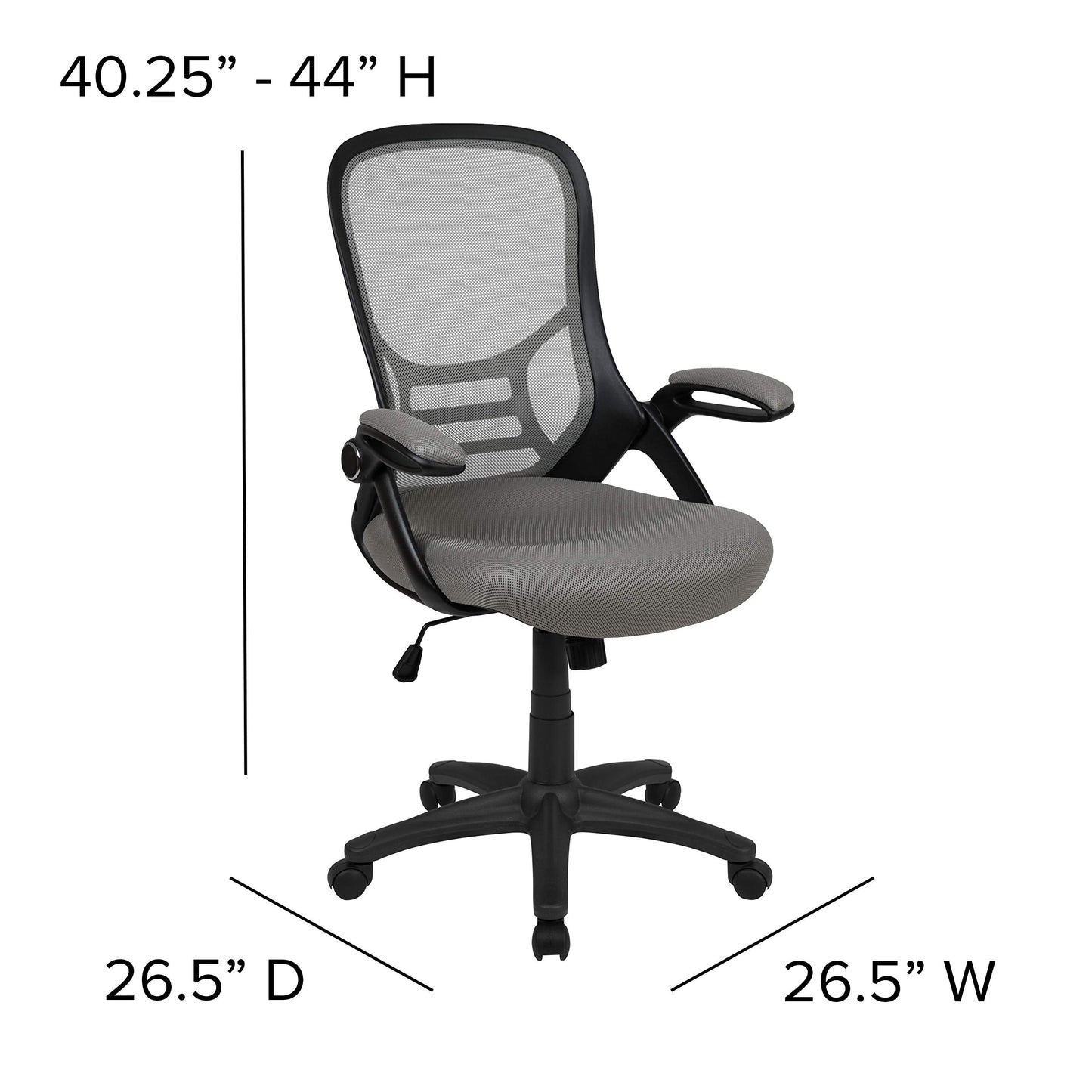 Flash Furniture Porter High-Back Swivel Office Chair with Adjustable Lumbar Support and Seat Height, Ergonomic Mesh Desk Chair with Flip-Up Armrests, Gray/Black