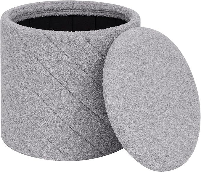 PINPLUS Ottoman with Stroage Round Boucle Ottoman and Tray Sherpa Removable