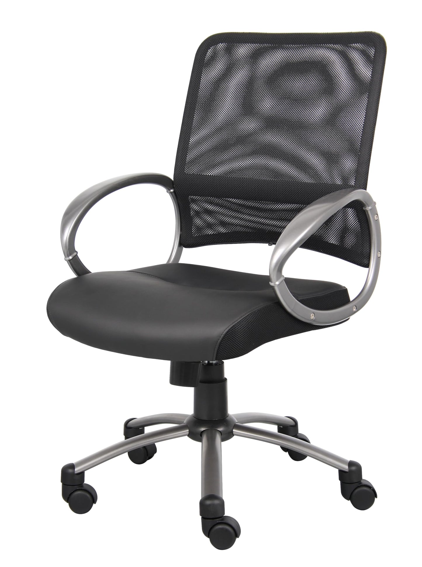 Boss Office Products Mesh Back Task Chair with Pewter Finish in Black, mid-Back (B6406)