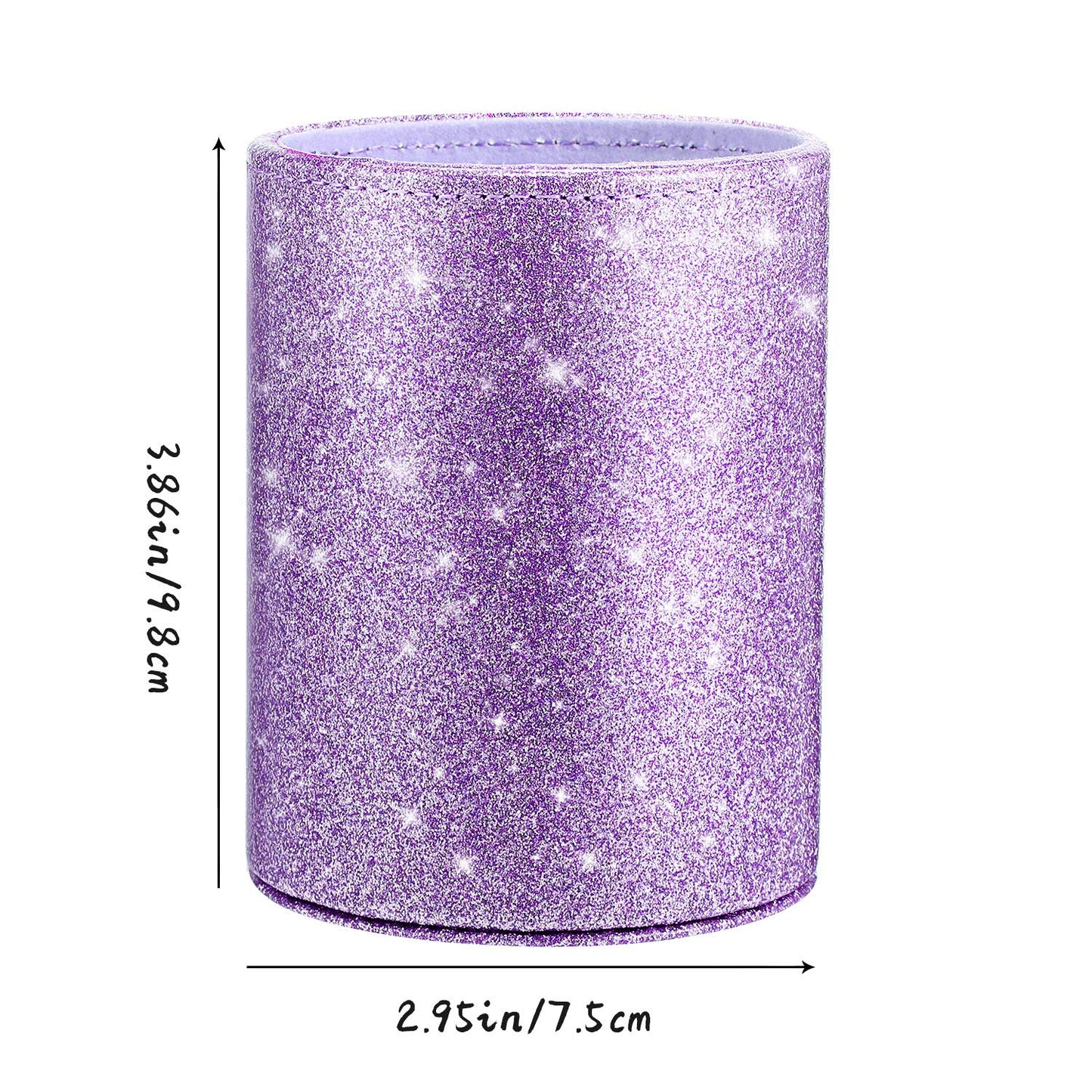 Outus PU Glitter Pen Holder Pencil Cup Shiny for Women Girls, Luxury Makeup Brush Holder Pu Leather Organizer Cup Gift for Desk Office Classroom Home (Purple)