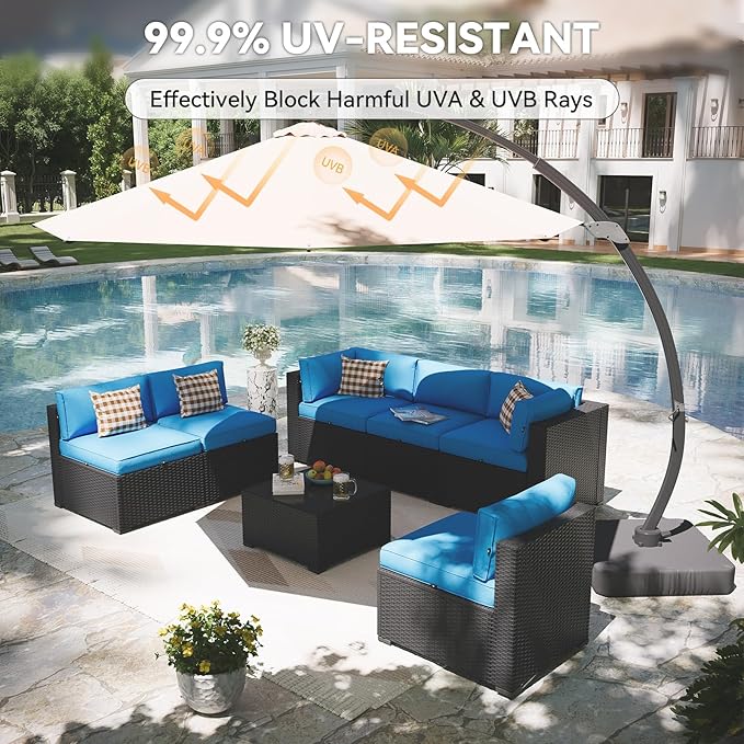 Aoxun Patio Furniture Set with Umbrella, 8 Piece Outdoor Sectional Sofas
