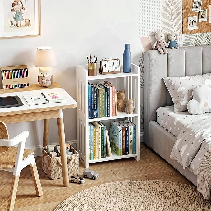 HAYOFAMY Bookshelf, Bookcase for Small Spaces, 3 Tier White Book Organizer