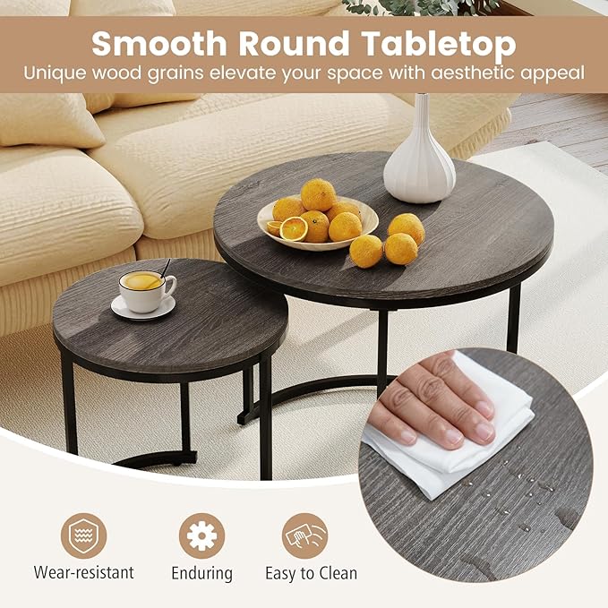 Giantex Nesting Coffee Table Set of 2, Round Stacking Side Tables