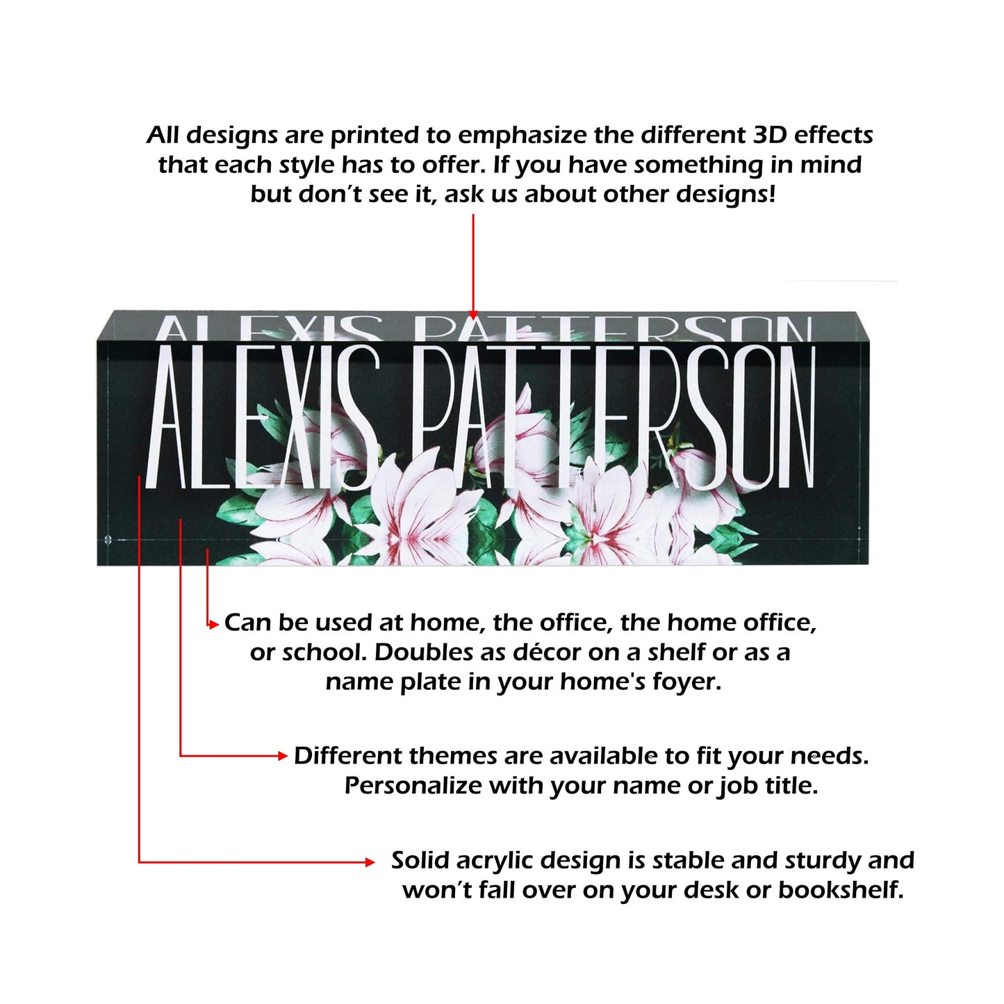 Infusion Personalized Office Desk Name Plate Acrylic Glass Block (10 x 3 x 1.25", Winter Serenity)