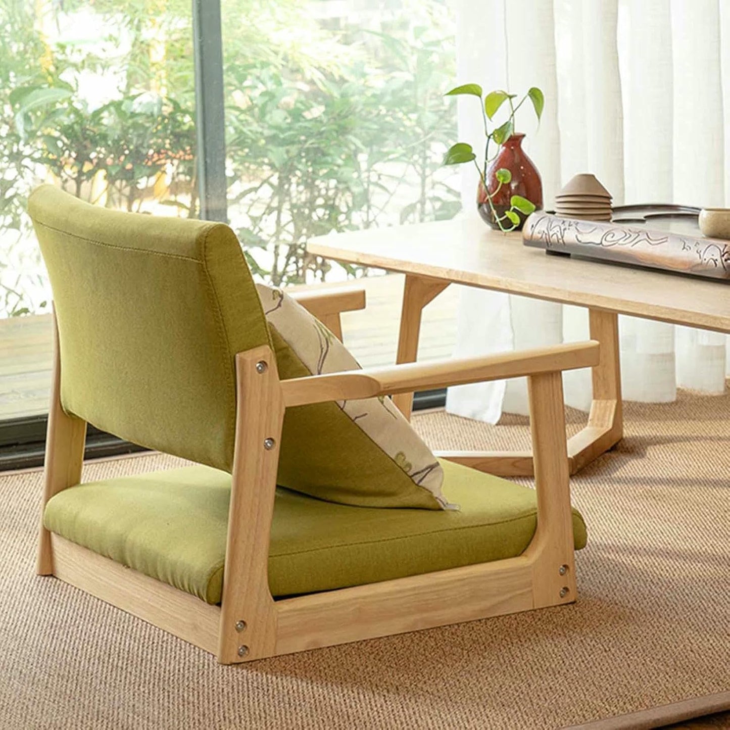 MNJVCFDS Floor Chair Japanese Floor Chair Legless Bay Window Backrest Lazy Chair with Armrests, Portable Japanese Tatami Chair, Meditation Floor Solid Wood Seating Chairs