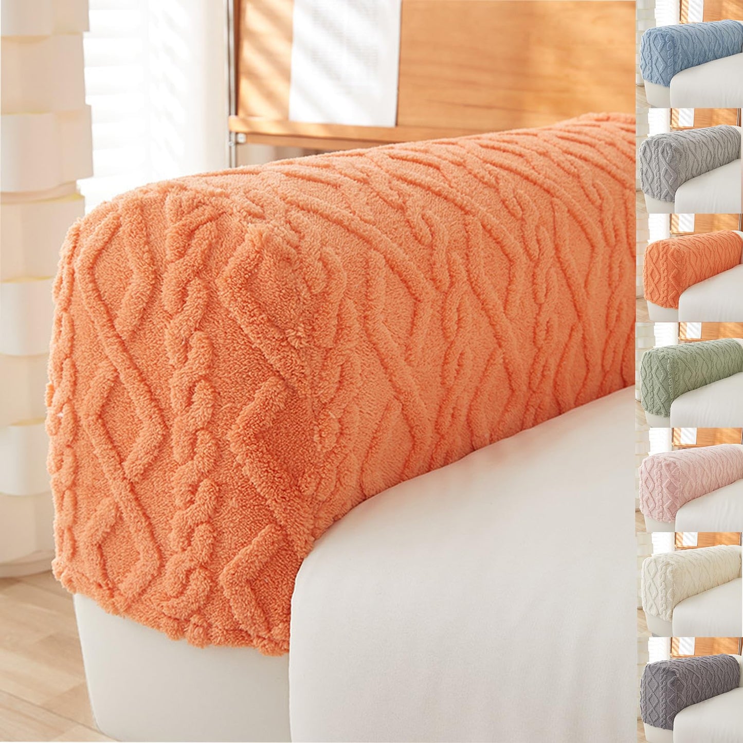 Couch Arm Covers & Arm Chair Covers Set of 2 - Stretch Sofa Armrest Protectors with Non-Slip Grip, Machine Washable Polyester Fabric for Recliner/Loveseat/Sectional (Orange)