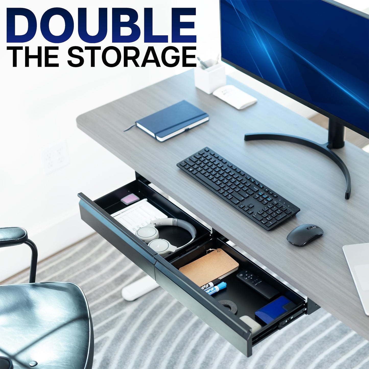 VIVO 32 inch Under Desk Slide Out Drawer Set without Shell, Home Office Storage Organizer, 2 Drawers - 16 inches Each, Black, DESK-AC03A-2B