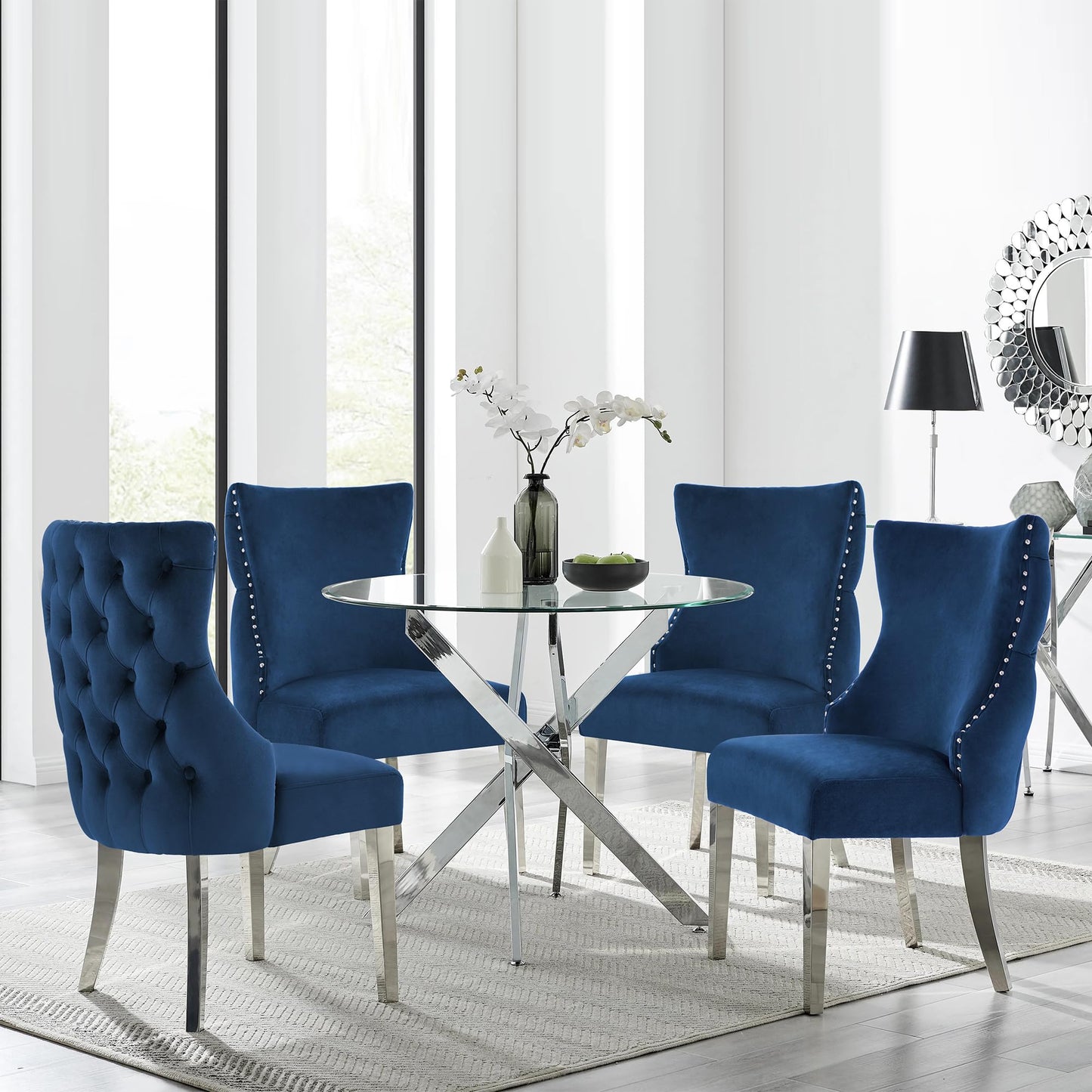 UDAX Velvet Dining Chairs Set of 4, Upholstered Tufted Backrest Sillas de Comedor, Luxurious Dining Chairs with Stainless Steel Legs, Modern Seating for Kitchen, Bedroom & Living Room