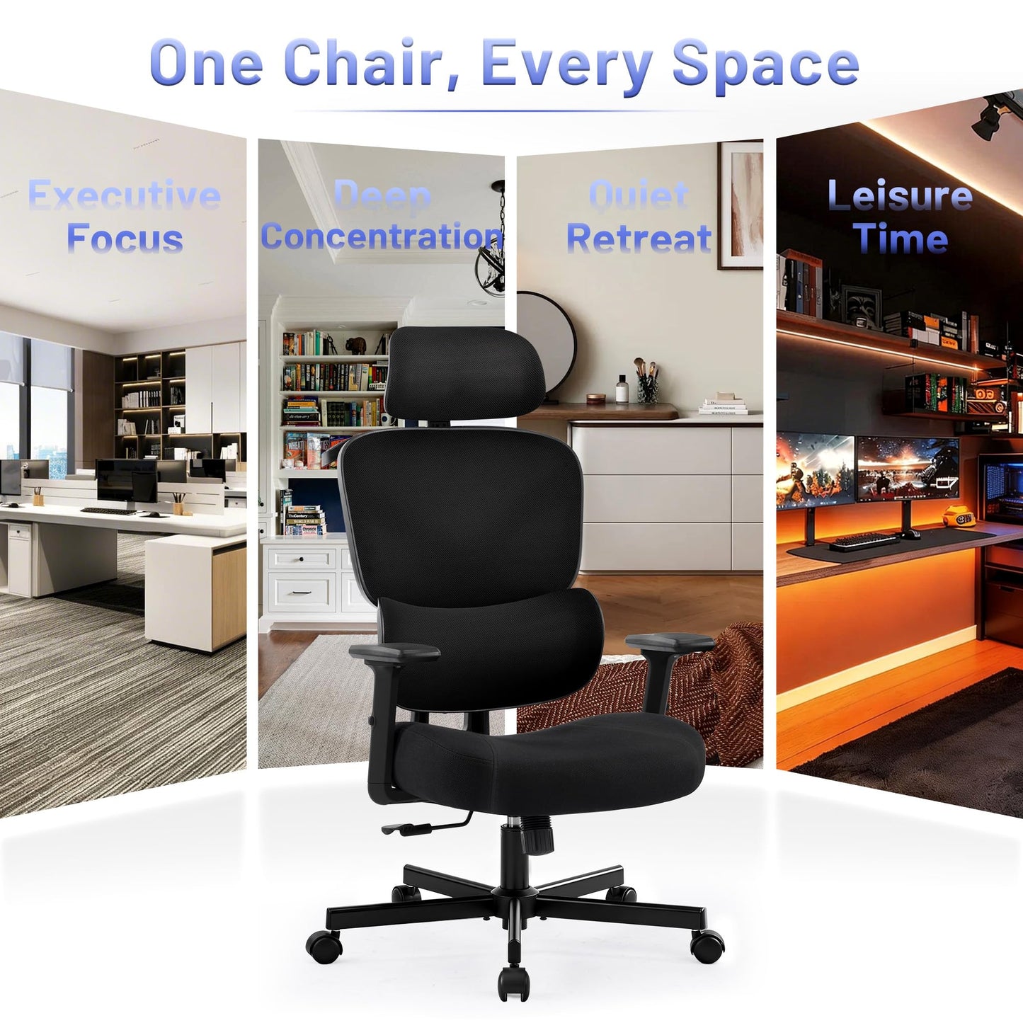 AreShark Ergonomic Office Chair - High Back Breathable Mesh Desk Chair with Lumbar Support & Adjustable Headrest - Rolling Swivel Reclining Comfy Computer Gaming Chair with 2D Armrests for Home Office
