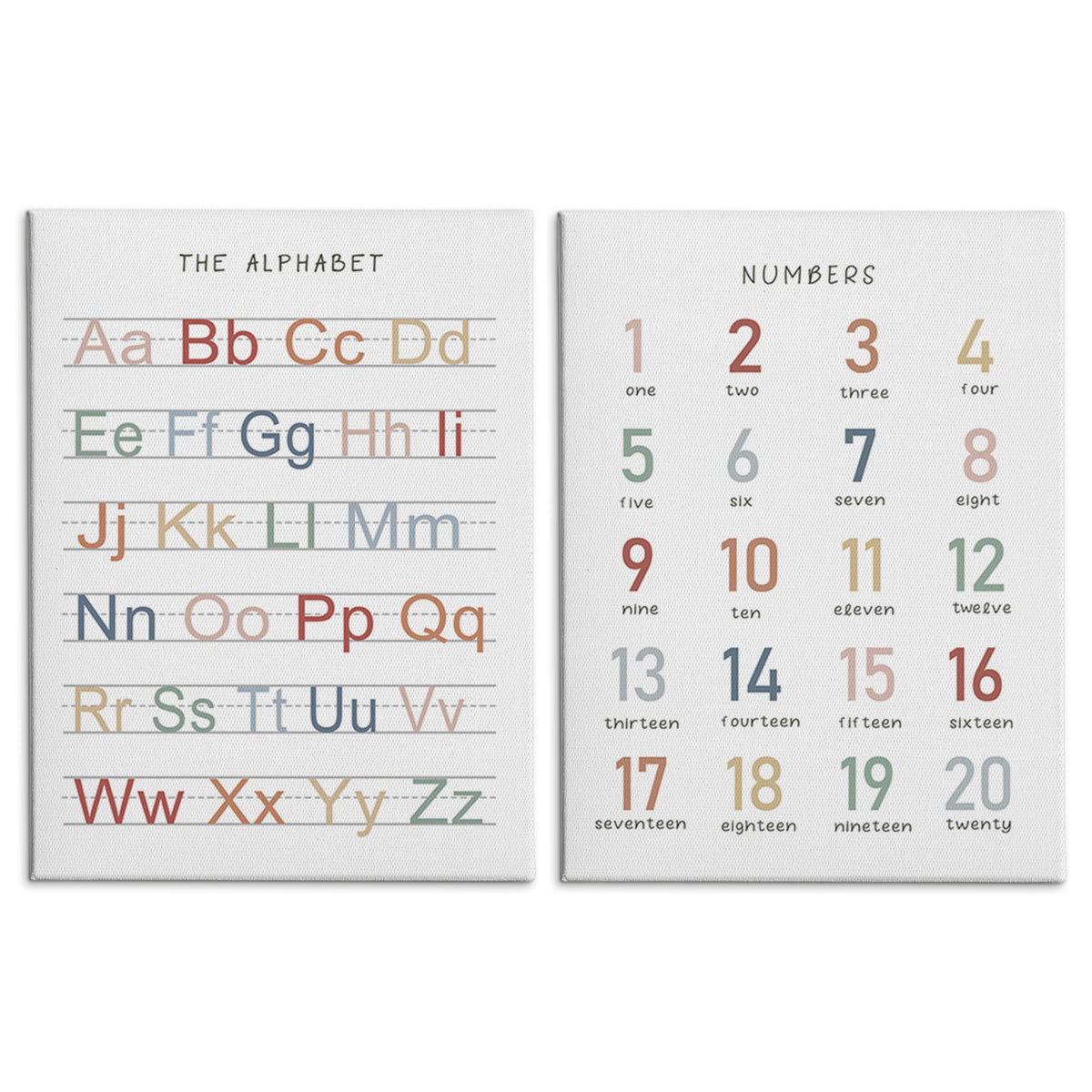 HRQKO Alphabet Numbers Nursery Canvas Wall Art Set of 2, Kids Room Decor Framed Art, ABC Numbers Educational Posters Wall Decor for Classroom Toddler Kids Nursery Bedroom Playroom, 11x14 inch