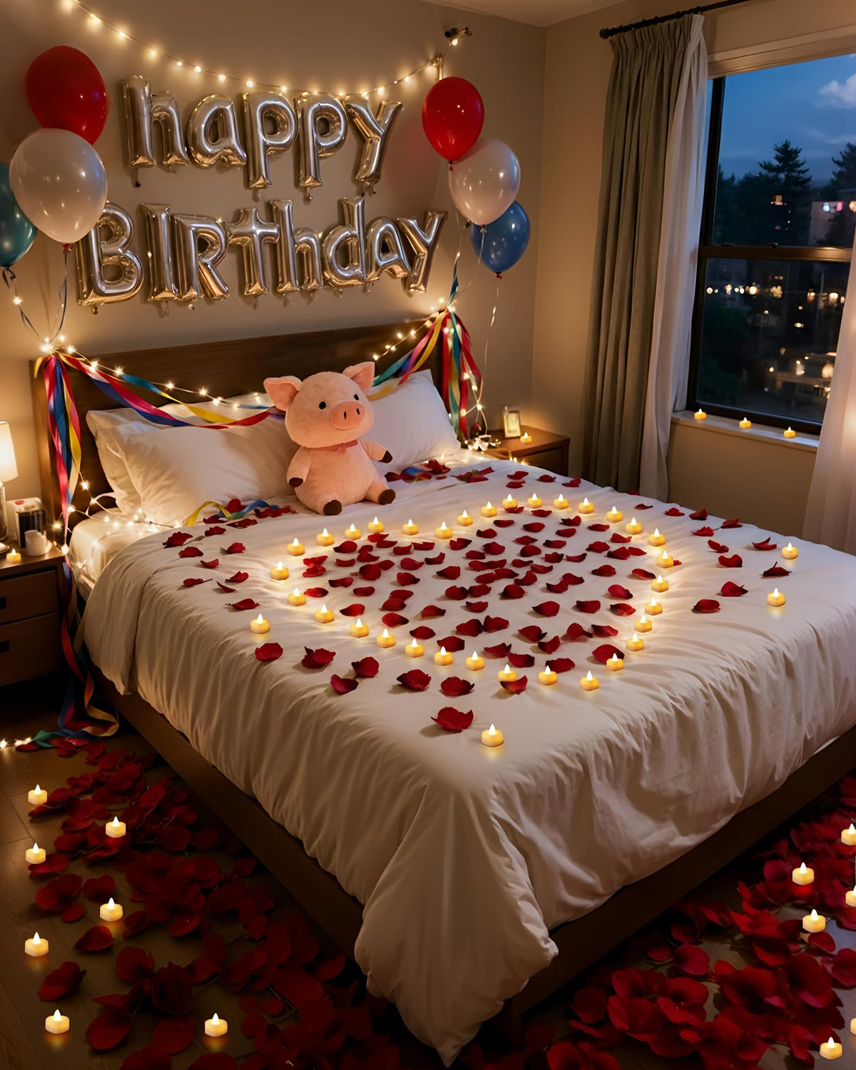 Amagic 1000 Pieces Artificial Rose Petals with 12 Heart LED Tea Lights Candles Kit, Rose Petals and Candles Set for Proposal, Anniversary, Valentine's Day, Special Romantic Night, Wedding Table Decor