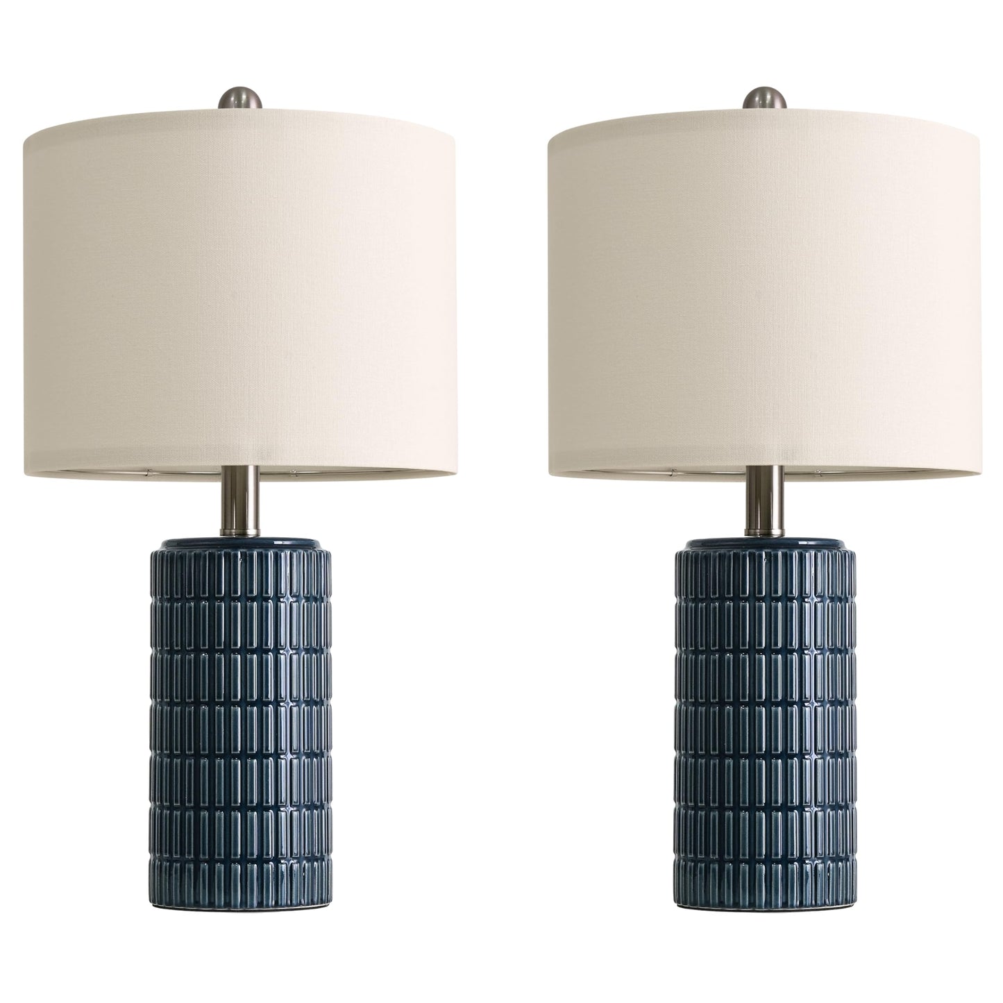 PoKat 20.75" Small Blue Table Lamps, Farmhouse Bedside Lamps for Bedroom Set of 2, Ceramic End Table Lamps for Night Stands Living Room, Modern Nightstand Desk Lamps, Dark Blue