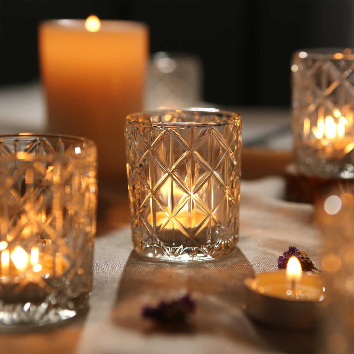 24pcs Clear Votive Candle Holders 2x2.5inch - Glass Candle Holder in Bulk for Table Wedding Centerpieces, Tea Lights Candle Holder for Wedding Party Holiday Decor (Clear,24)
