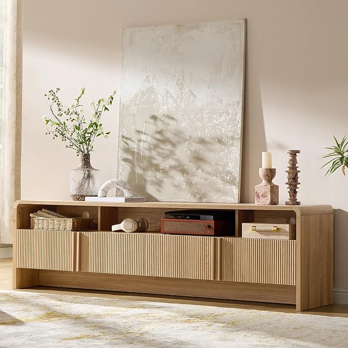 AMERLIFE Modern TV Stand for TVs up to 80", 70 inch Fluted TV Console