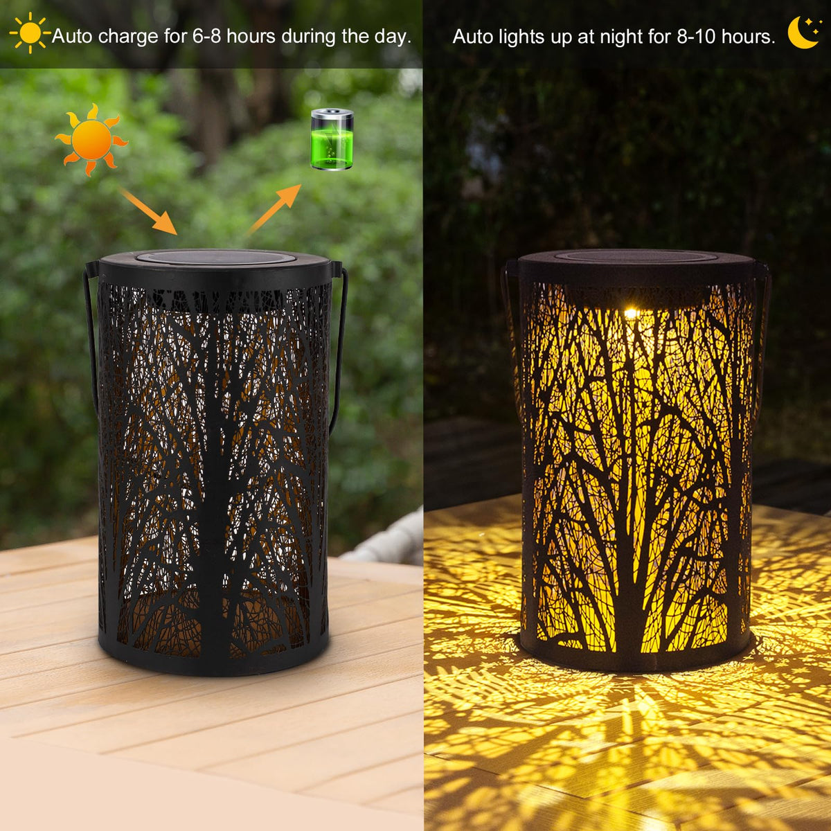 FANOAULEA Solar Lanterns for Outdoor Waterproof, Hanging Solar Lights Gifts for Women Mom, Tree Lantern Hanging/Standing for Patio, Lawn, Tabletop, Garden Decorative LED Lantern Black Tree