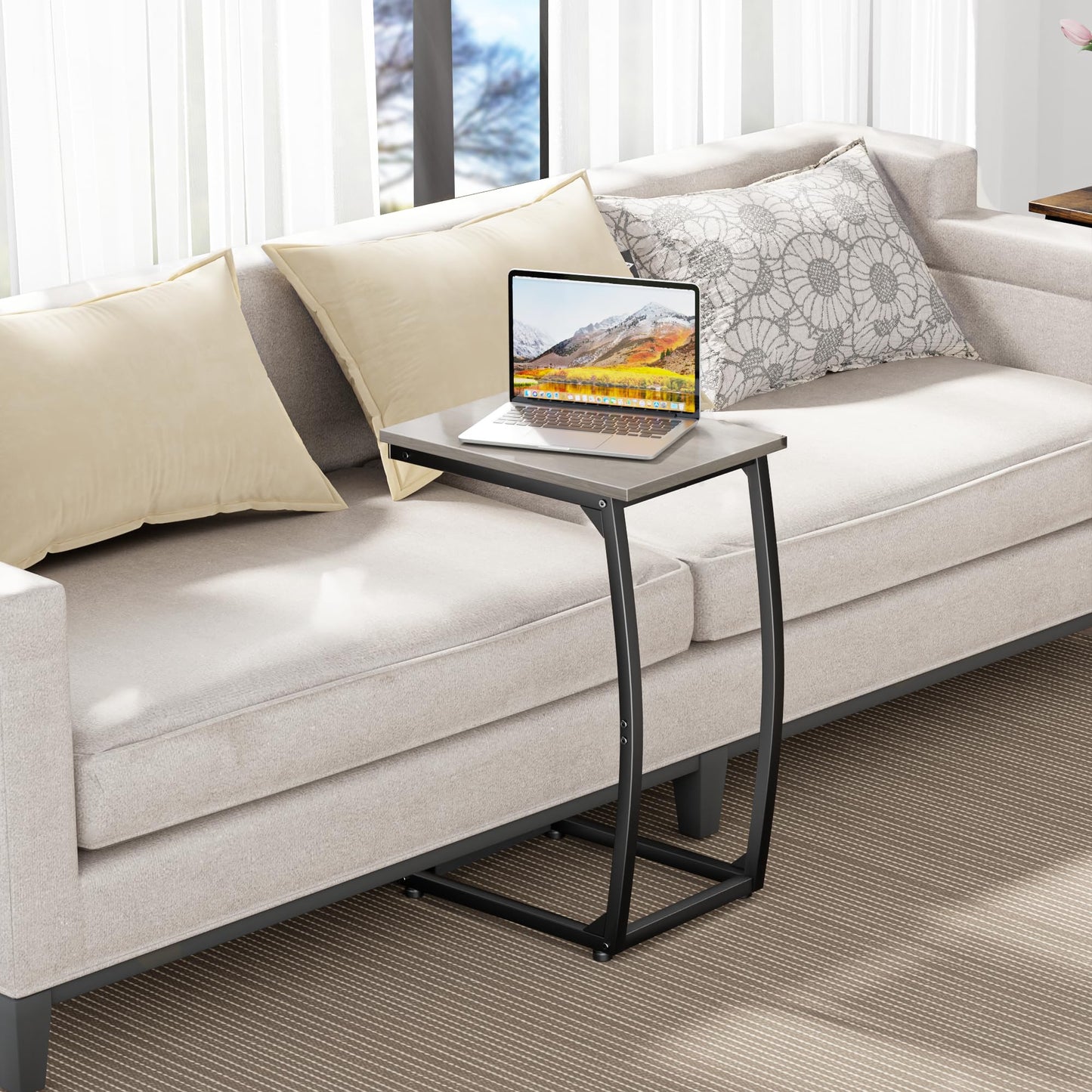 LAKEMID C Shaped End Table Set of 2, Side Table for Couch,Curved Support Legs, Slide Under Couch Table for Sofa, TV Tray Table for Living Room Bedroom（Lvory）