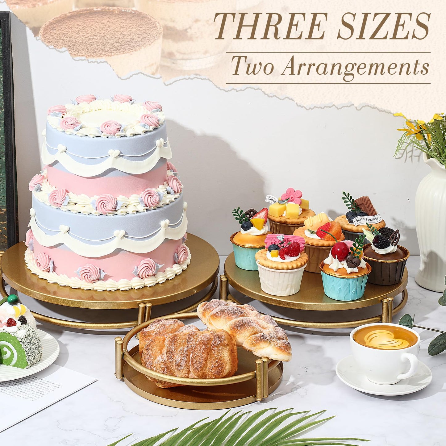 Tioncy Set of 6 Gold Cake Stand Round Metal Cake Stands Antique Gold Dessert Display Cupcake Pastry Candy Display Plate for Wedding Birthday Party Event Bridal Celebration Table(Simple)