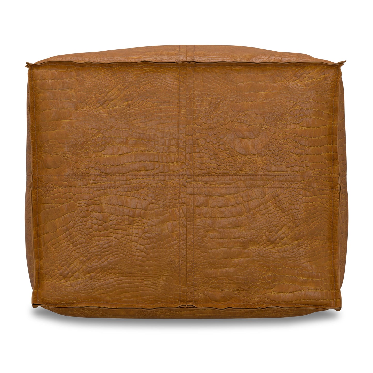 SIMPLIHOME Brody Square Pouf - 18 inch Wide Upholstered Genuine Leather Ottoman in Tan, Boho Footstool, Coffee Table or Extra Seating for Living Room or Bedroom, Assembled