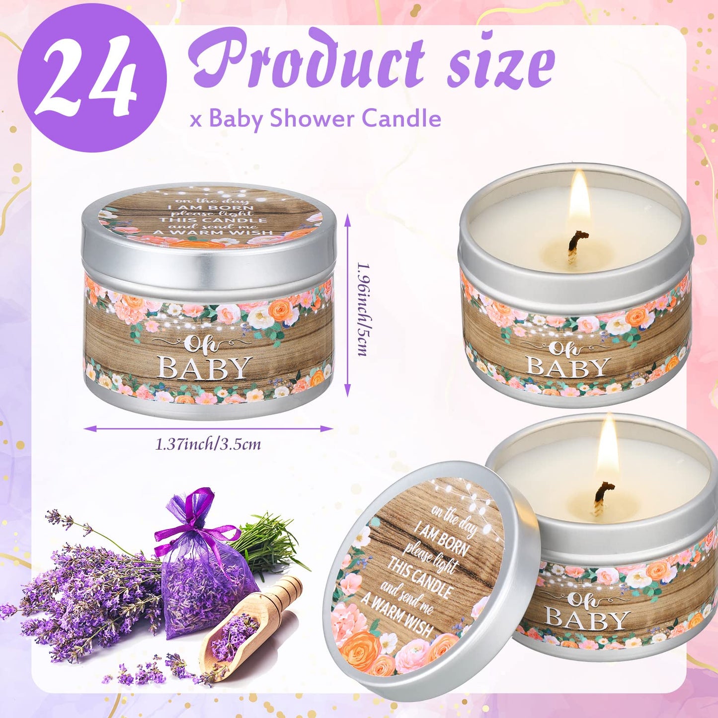 MTLEE 24 Pcs Wood Grain Baby Shower Party Favors Candles Lavender Scented Baby Shower Favors for Guests Rustic Tealights Candles Gender Reveal Return Gifts(1.2 Oz, Khaki)