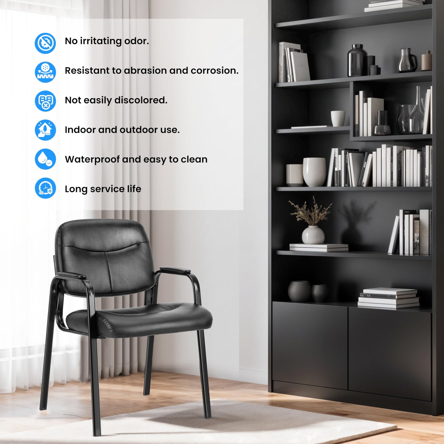 Simple Deluxe Leather Guest Chair with Padded Arm, Waiting Room Chairs Stationary Rest for Reception Area Conference Room Lobby Home Computer Desk Bedroom Elderly, 2 Pack