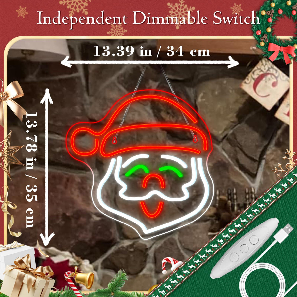 ineonlife Santa Claus Neon Sign Merry Christmas Led Light Up Christmas Neon Signs for Wall Decor Acrylic Board Santa Claus Decor Suitable for Party Indoor Bedroom Gifts