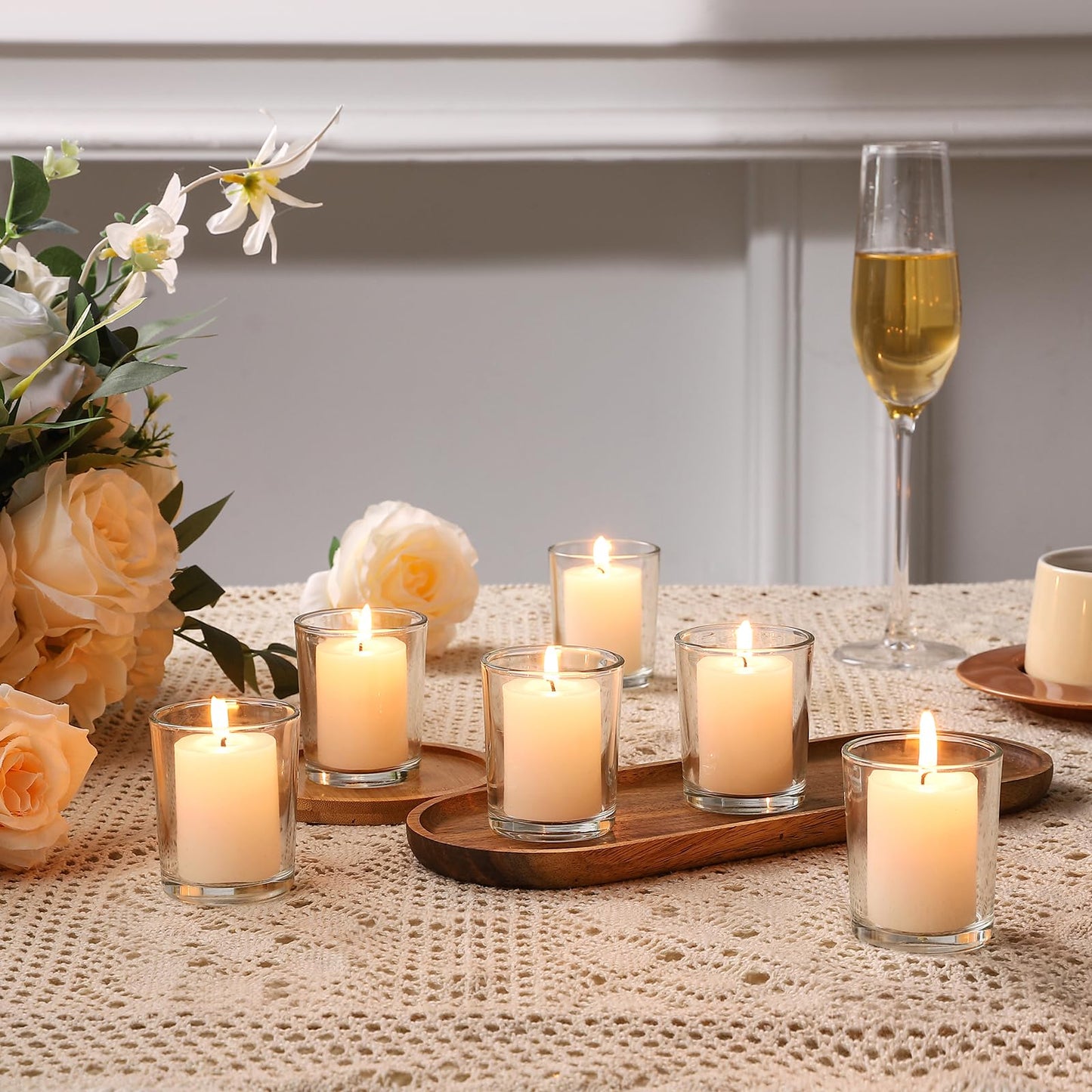 BTGLLAS 72pcs Clear Glass Tea Light Holders - Votive Candle Holders Bulk for Weddings Events - Glass Votives for Wedding Centerpieces, Christmas, Thanksgiving - Candle Accessories Decor (72, Clear)