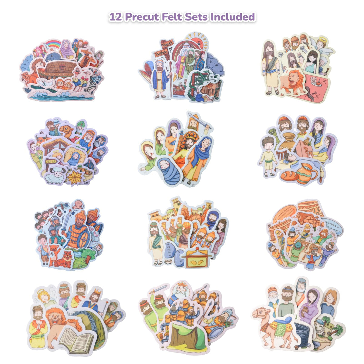 CHEFAN 12 Pack Felt Board Bible Stories Pieces,Flannel Board Stories for Preschool Activities Included a Felt Bag