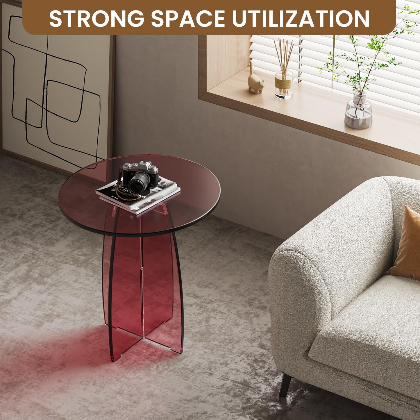Dethan Red Acrylic End Table, Modern Lucite Side Table, Accent Table & Nightstand for Living Room, Bedroom & Sofa Side, Stylish Home Furniture, 20 x 20 x 21.1 in