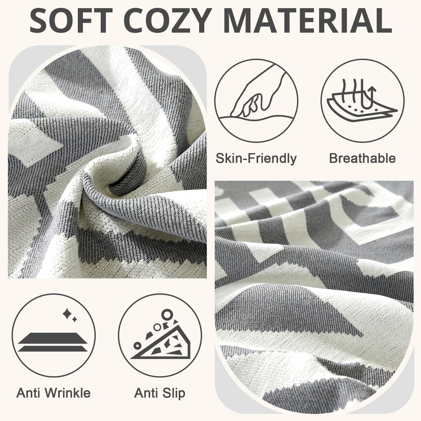 Royhom Sectional Couch Covers 2 Pieces, L Shaped Couch Cover Blanket, Boho Sofa Covers Washable, Sofa Slipcover with Tassel, Suitable for All Seasons (71"x118"+71"x118", Dark Grey)