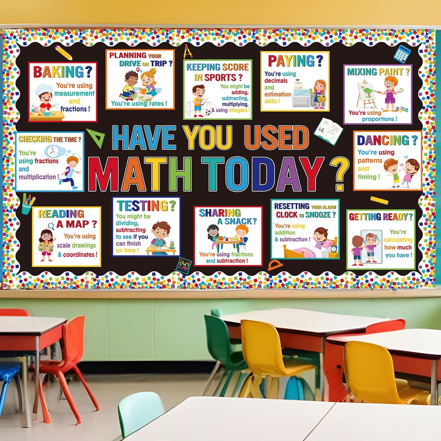 Pajean 85 Pcs Math Bulletin Board Set Math Posters Classroom Decorations for Elementary Middle High School Mathematics Education Posters Teacher Supplies (Boho)