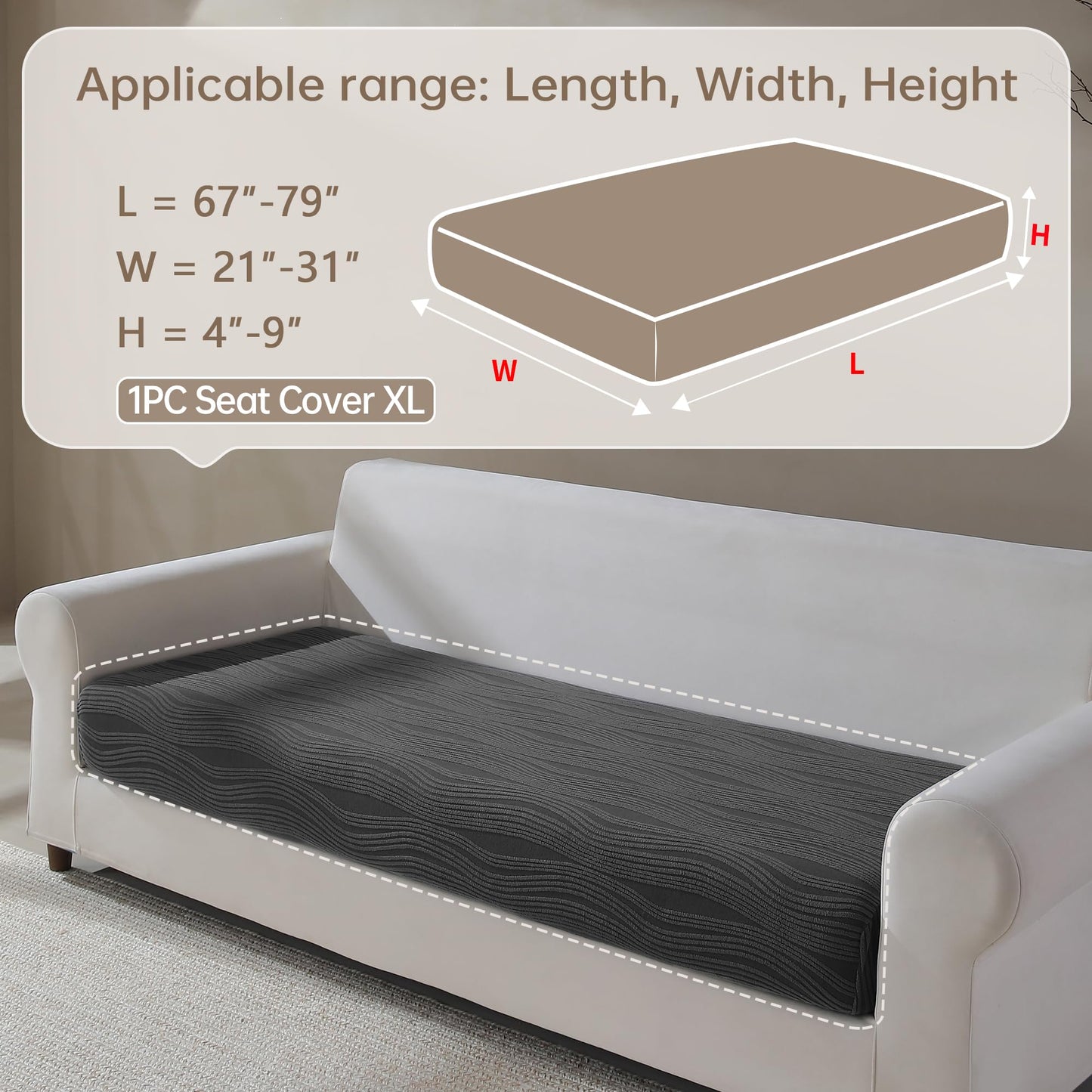 QIANMEW Couch Cushion Covers, Super Stretch Washable Sofa Slipcovers for L Shaped & Modular Seats, Pet-Friendly Furniture Protector with Stripe Design, (1 Seat Cover XL, Dark Gray)