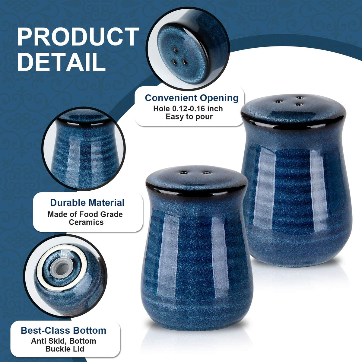 Hasense Cermaic Salt and Pepper Shakers and 12 Ounce Honey Jar, 3 PCS, Blue