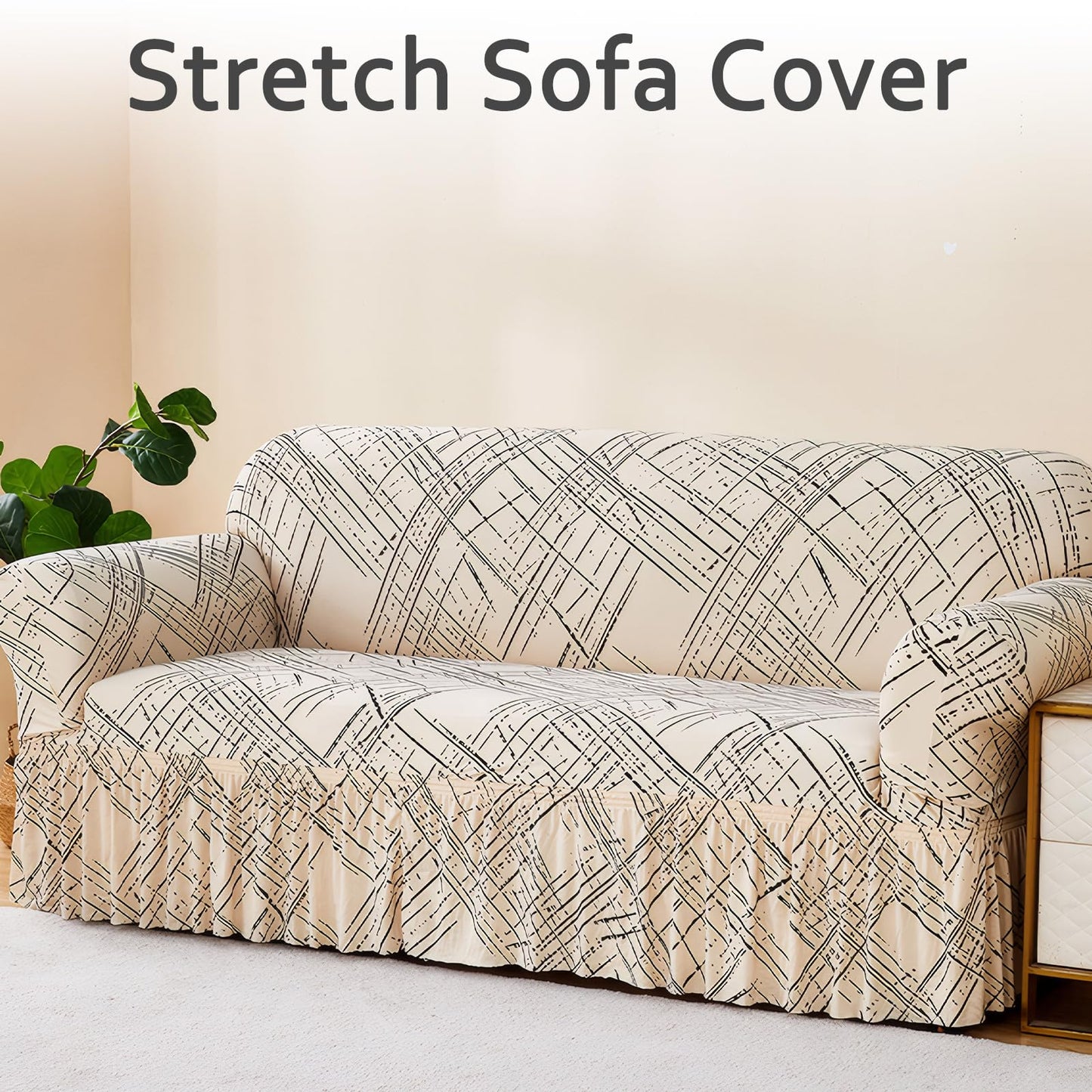 Ausing Printed Loveseat Cover Easy Fitted Non-Slip Couch Covers Washable Stretch Furniture Protector Modern Fashion Sofa Slipcover Beige Line(57”-73”)