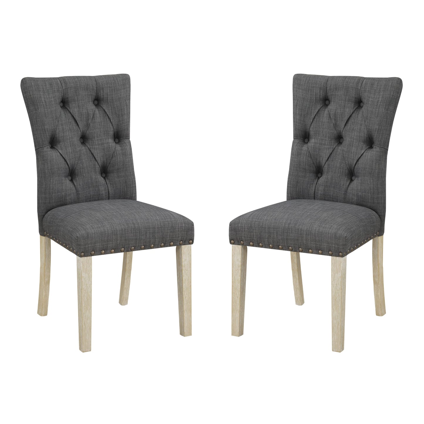 OSP Home Furnishings Preston Dining Chair 2-Pack with Button Tufted Back and Antique Bronze Nailhead Trim, Charcoal Fabric