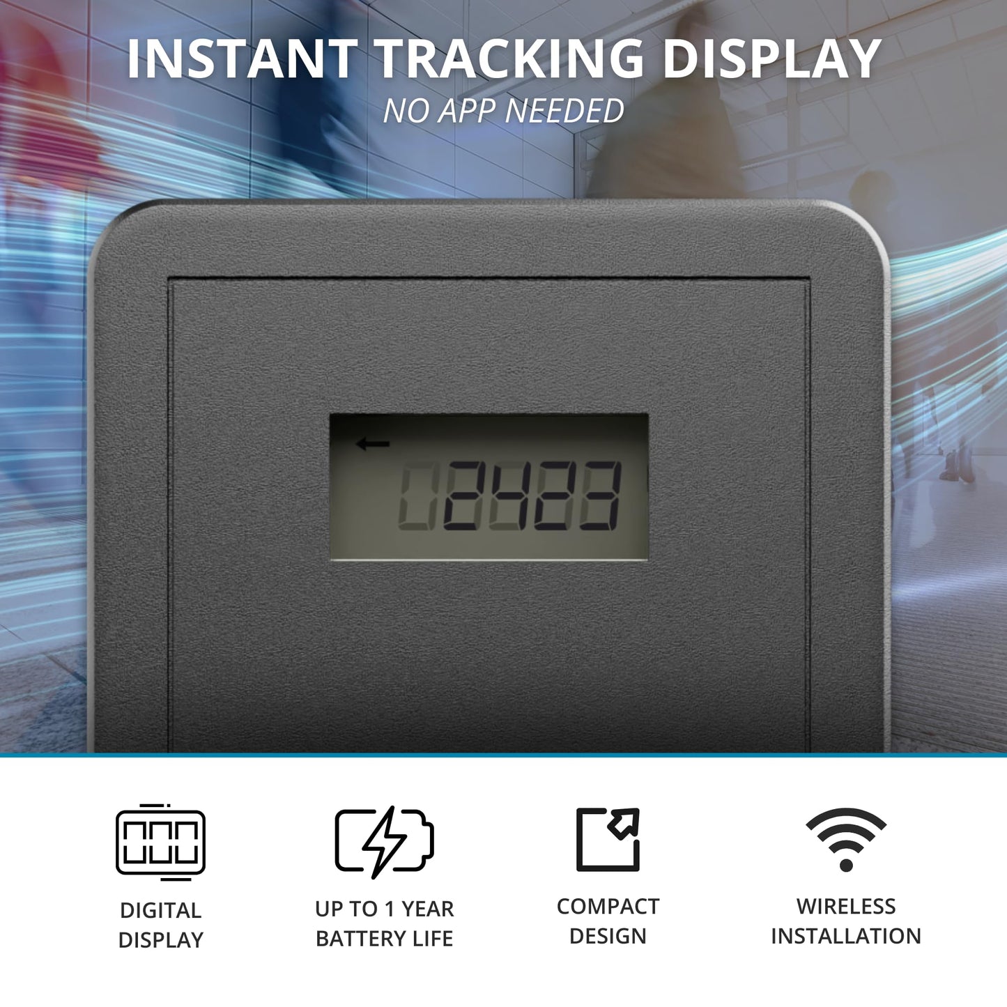 People Counter with Display - Bi-Directional Traffic Counter - Wireless & Battery Operated - Digital Door Counter for Retail - Easy to Use Visitor Counter