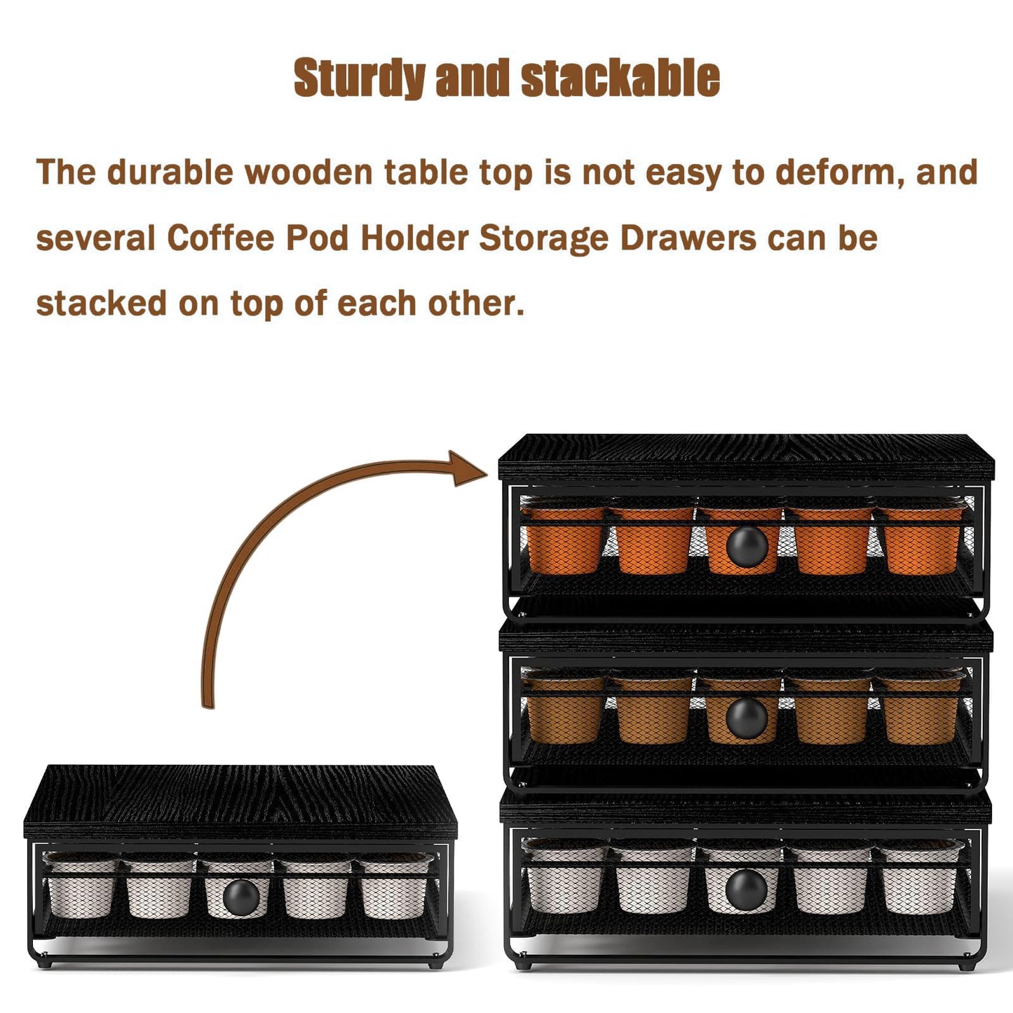 Sedegn Coffee Pod Holder Counter Coffee Vertuo Capsules Storage Organizer with Sliding Drawer Compatible For 35 K-Cup Pods No Assembly Needed Black