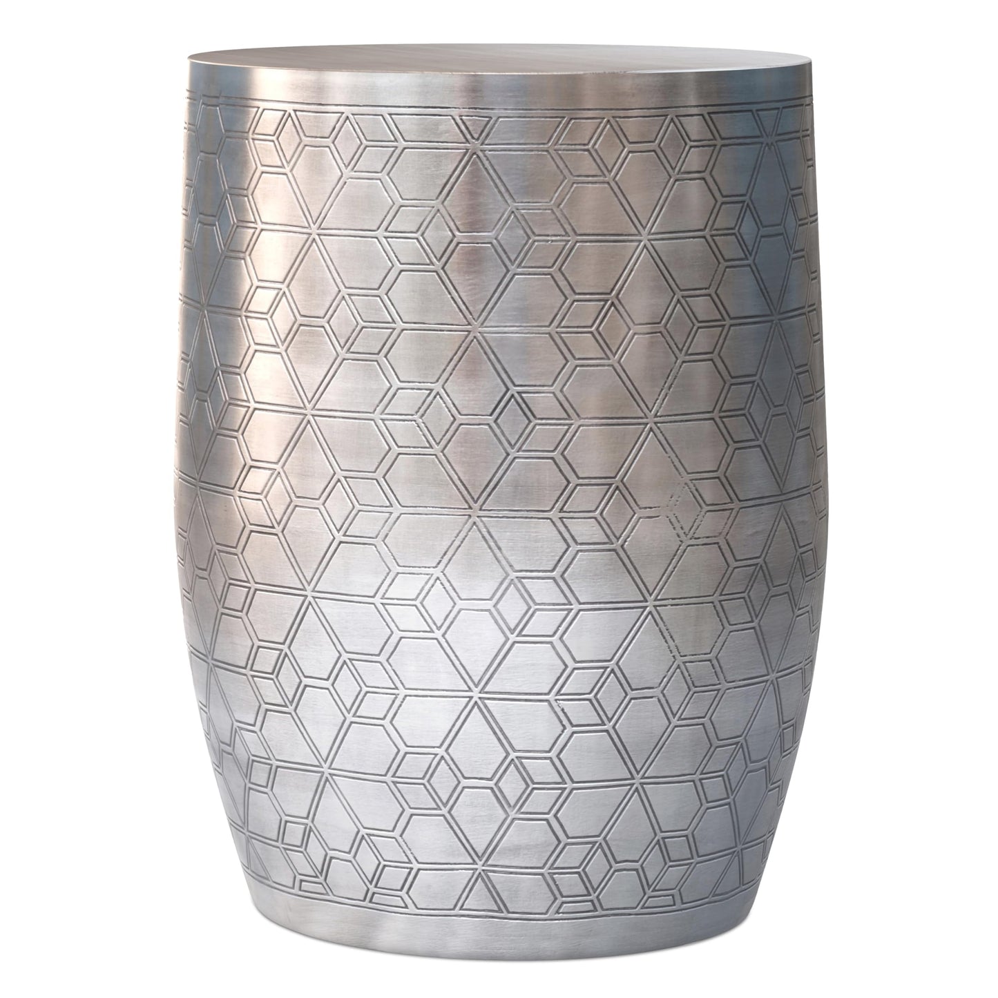 SIMPLIHOME Johnsen Metal Table - 15 inch Wide Solid Iron Round Accent Table in Antique Silver, Boho Side or End Table for Living Room or Bedroom with Etched Geometric Pattern, Assembled