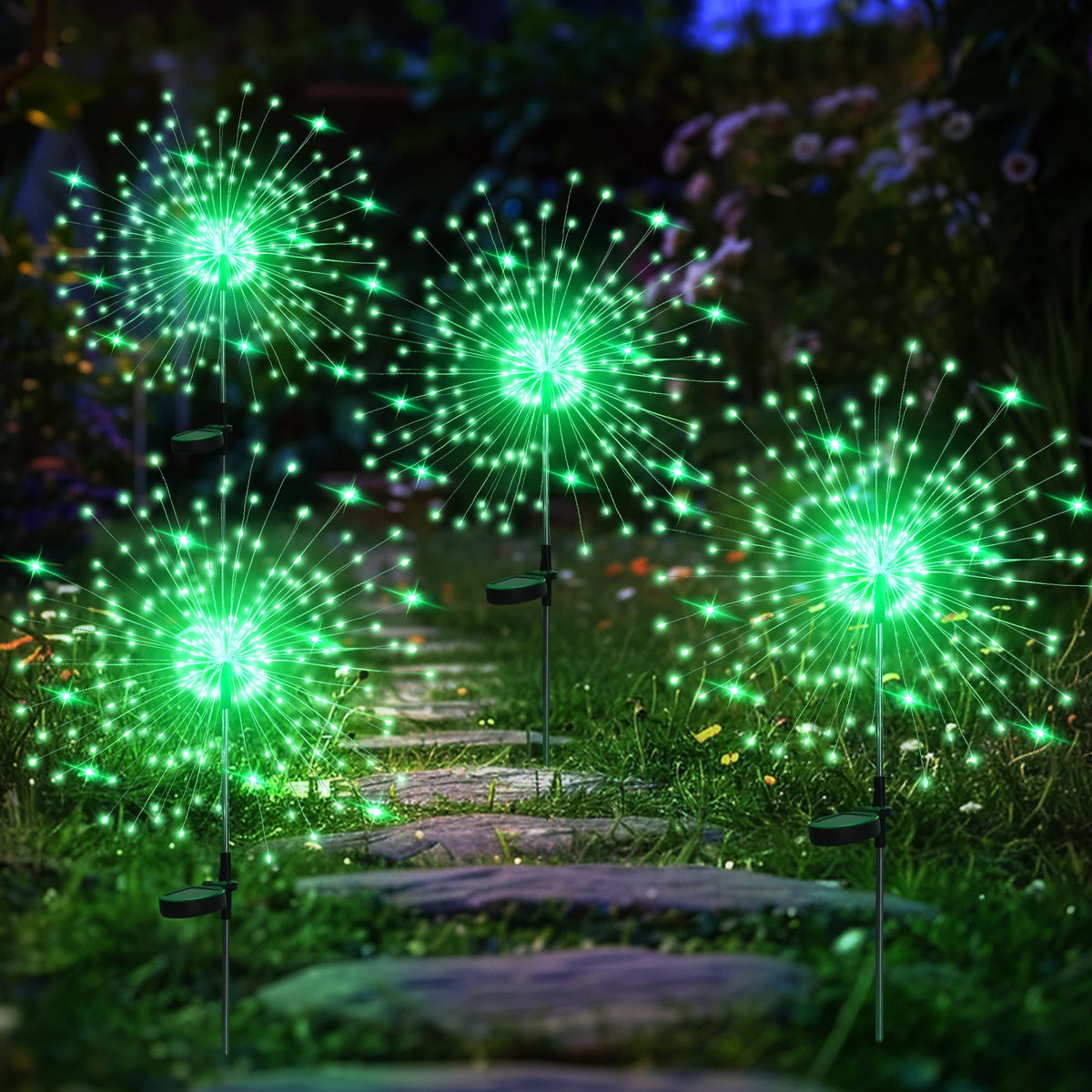 GIGALUMI Garden Outdoor Decor Lights 120LED 4Pack, Solar Garden Lights for Yard Outside Fairy Decorative,Solar Powered for Yard Pathway Flowerbed Planter Balcony Patio Decor（Green）