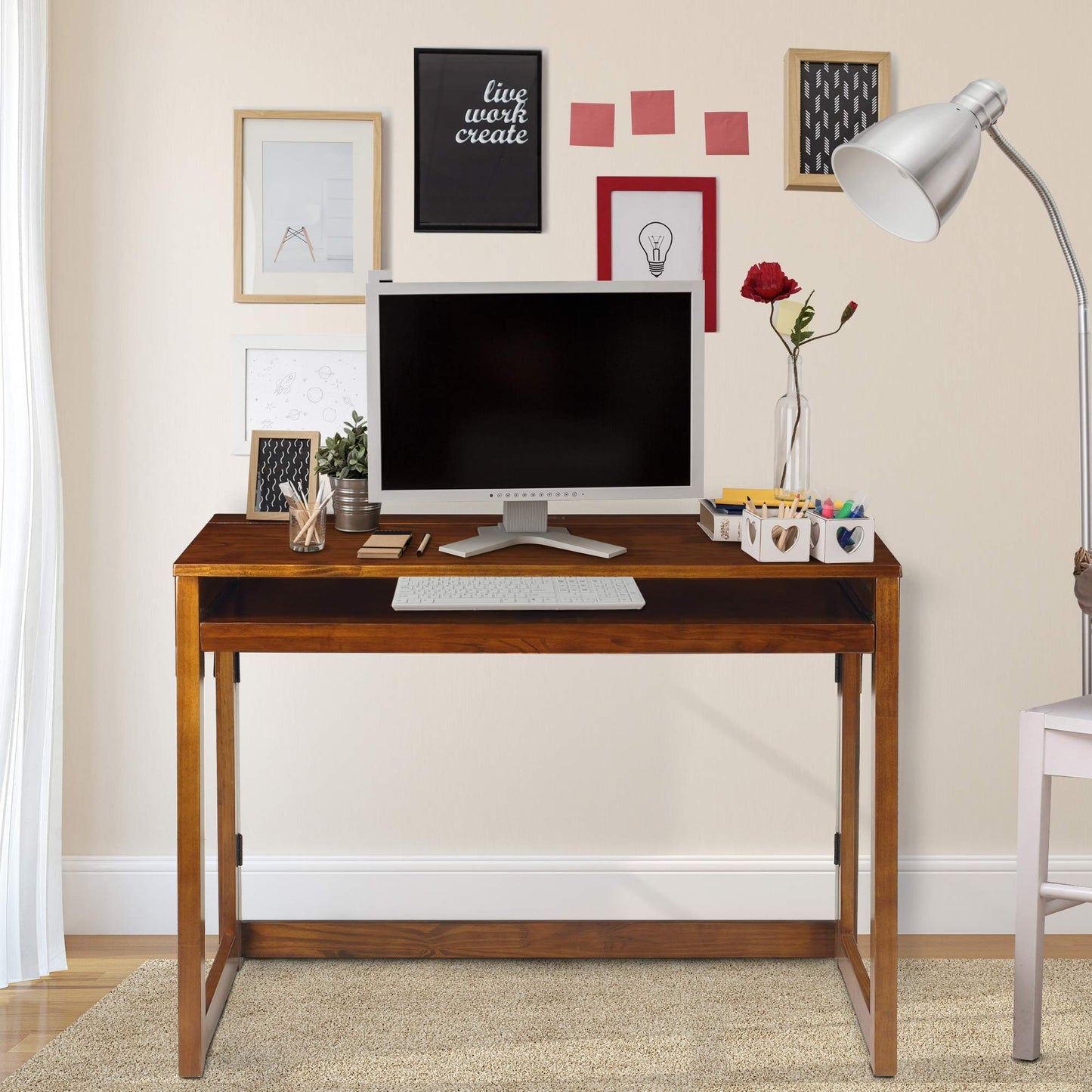 Casual Home Folding Desk with Pull-Out & USB Ports