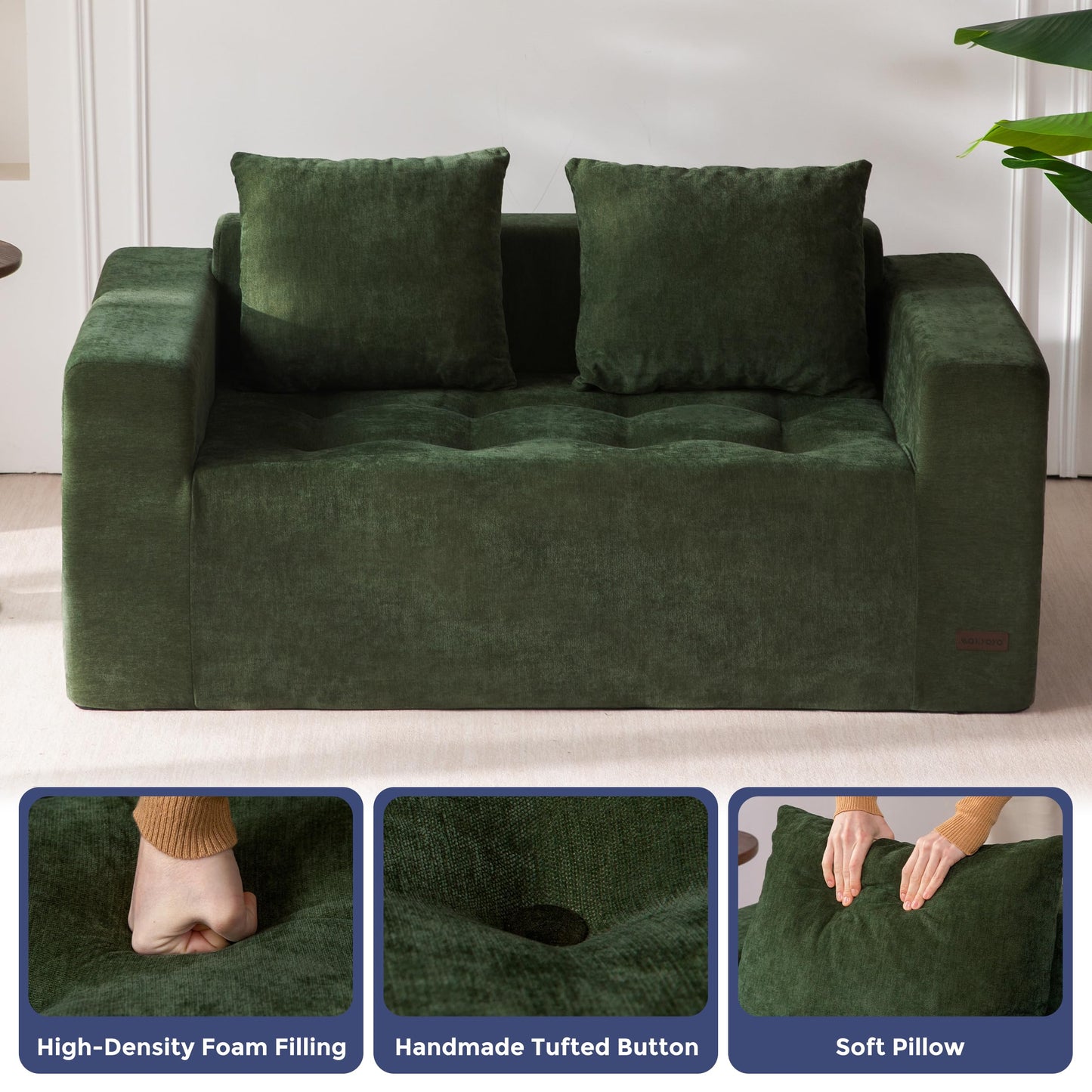 MAXYOYO Modular Sofa Couch, 61" Loveseat Boneless Cloud Couch with Deep Seat, Chenille Upholstered Living Room Comfy Sofa Chair for Living Room, No Assembly Required, Dark Green
