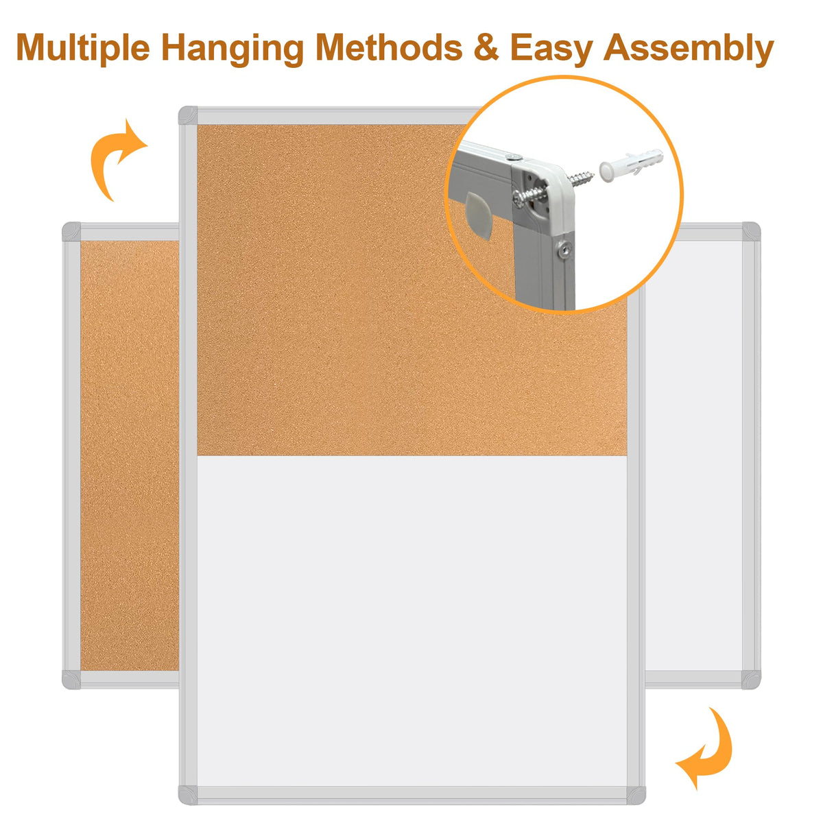 Cork Board White Board Combo, 36" X 24" Magnetic Whiteboard Bulletin Combination Board, Aluminum Frame Vision Board with Dry Erase Markers, Magnets, Eraser and Push Pins for Office, Home & School