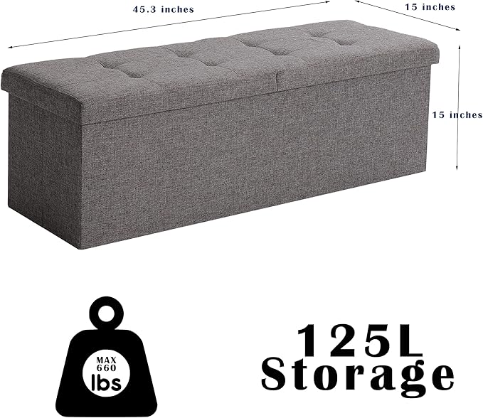 45.3 Inches Ottoman Bench With 166L Storage Space