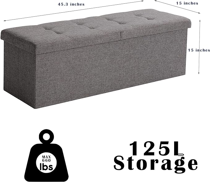 Shoe Storage Ottoman Foldable Seat Footrest Tufted Bench End of Bed Storage