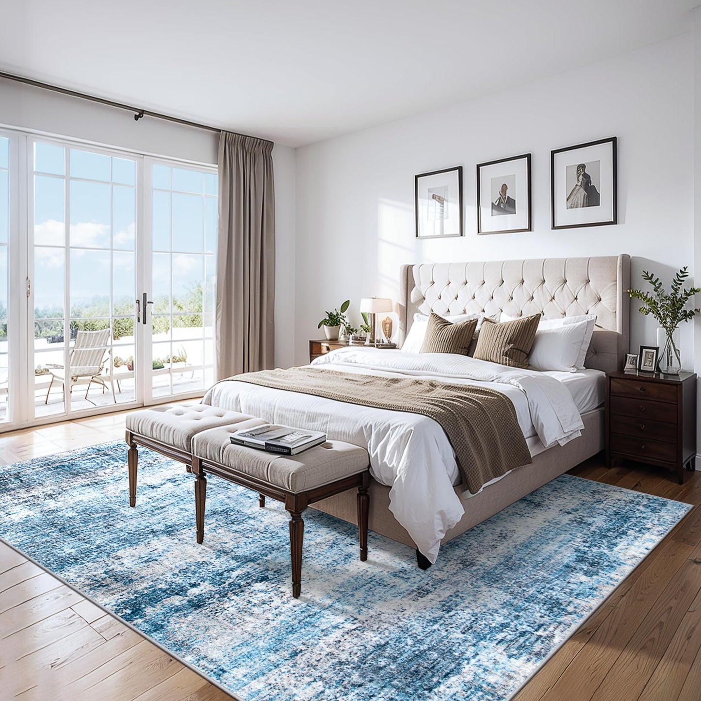 8x10 Area Rugs for Living Room - Washable Rug Modern Abstract Soft Large Neutral Non-Slip Carpet Indoor Floor Thin Carpets for Bedroom Dining Room Farmhouse Nursery Home Office Blue Grey