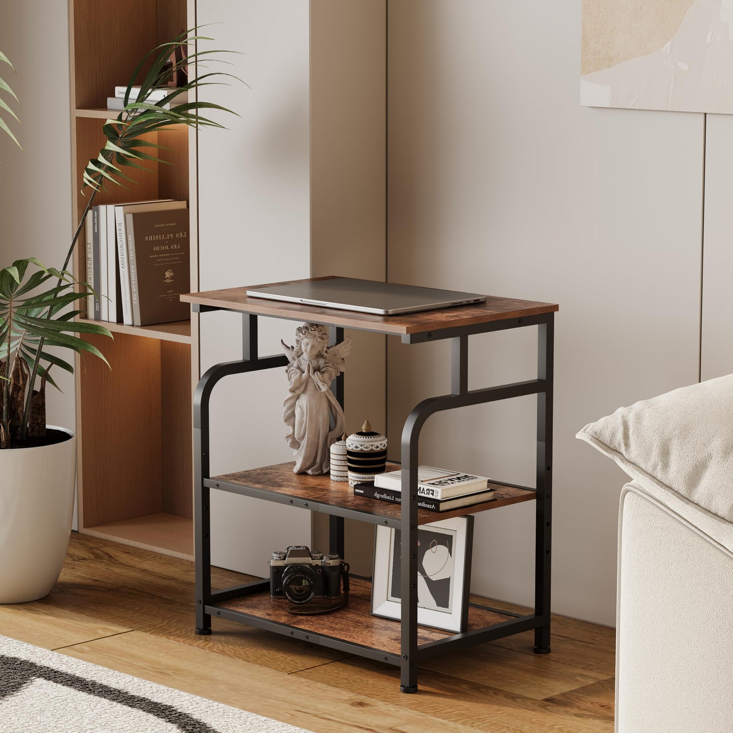Unionly Large Printer Stand with Adjustable Shelf, 3-Tier Rolling Printer Cart with Wheels, Heavy-Duty Wood Printer Table for Home Office, Heat Press and Laser (Rustic Brown)